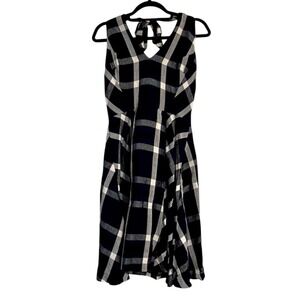 Coconinno Retro Fit n Flare Gingham Plaid 100% Linen Halter Dress Large
